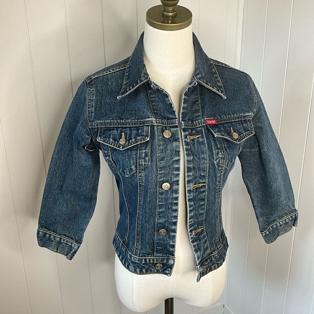 Esprit Womens Size Small Denim Jean Jacket Blue Pockets Long Sleeve Wide Seams